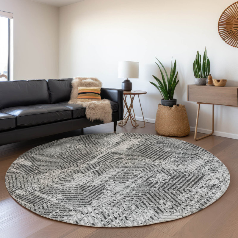 Premium Machine Washable Prisco Gray Rug, Round 8'