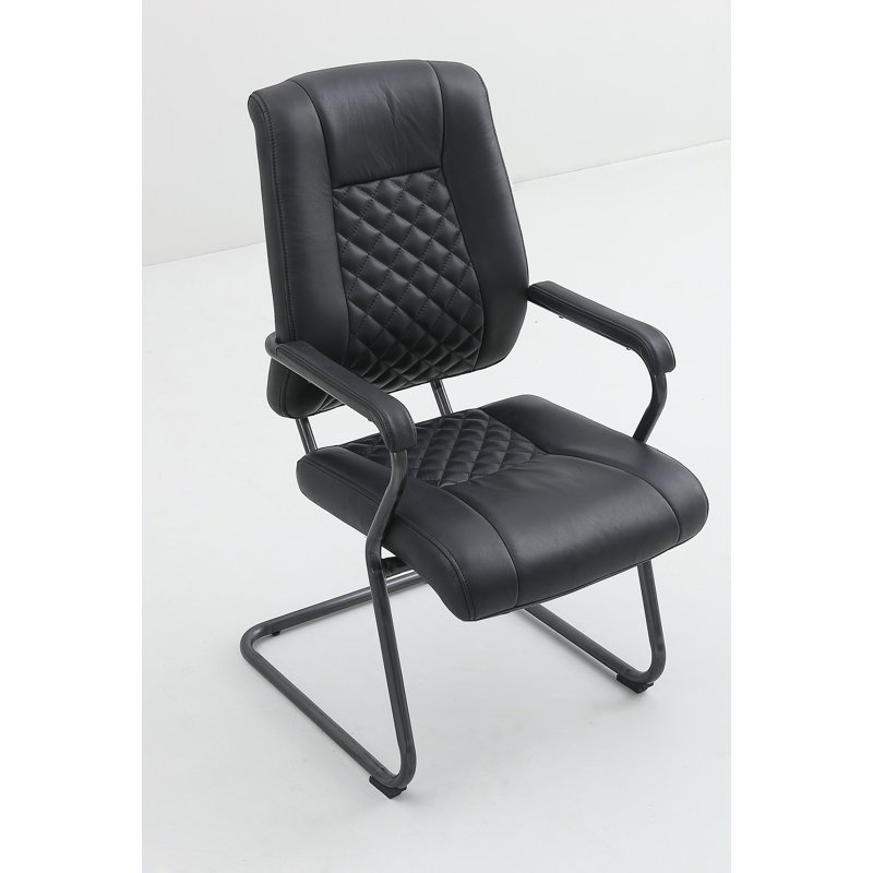 Chaise d’appoint en cuir véritable Rockett, Noir, Noir onyx