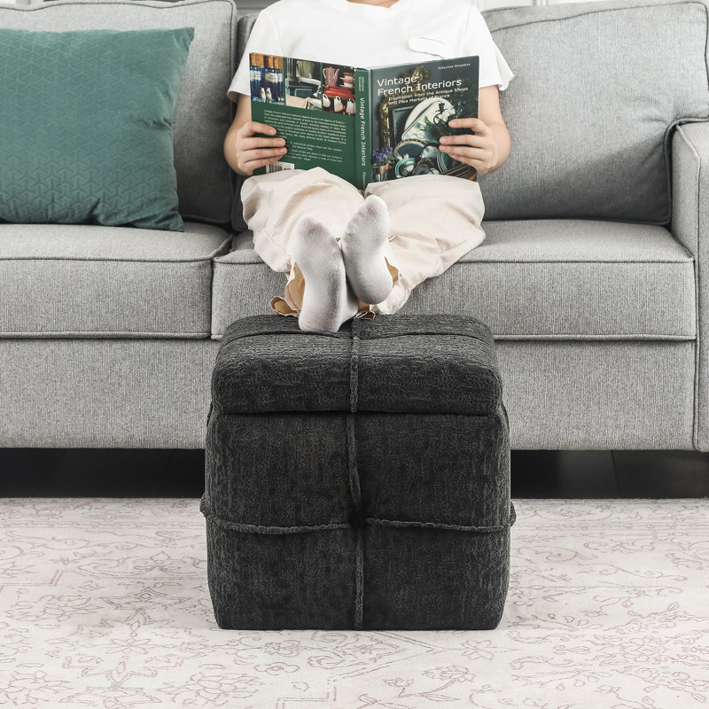Repose-pieds rembourré avec rangement Cube Boucle, Gris foncé