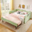 Lit de jour double, lit de jour rembourré en vichy équipé d'un cadre gigogne escamotable et d'une poche de rangement latérale, canapé-lit multifonctionnel en bois massif pour chambre d'enfant et chambre d'amis-958171184-958171185