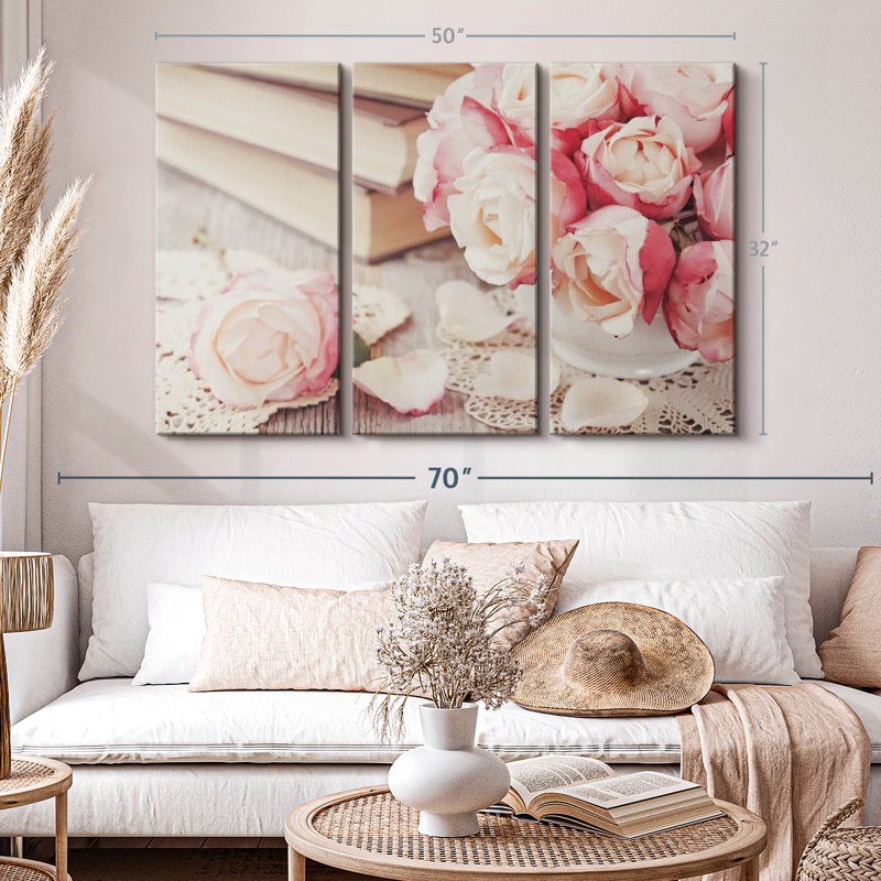 "Romans et roses" sur toile, H 32 po x l 50 po x P 1,25 po