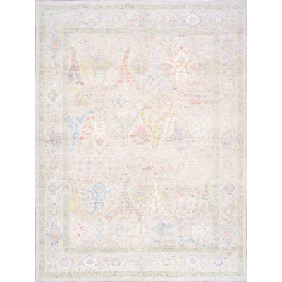 Gilbertown Oriental Handmade Hand-Knotted Rectangle 9' x 12'2" Cotton/Wool Area Rug in Beige