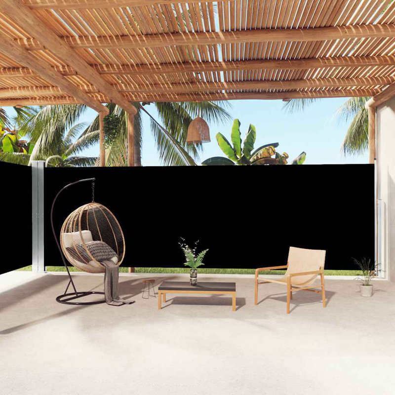 Paravent rétractable avec auvent pliant, Noir, H 78,7 po x l 393,7 po