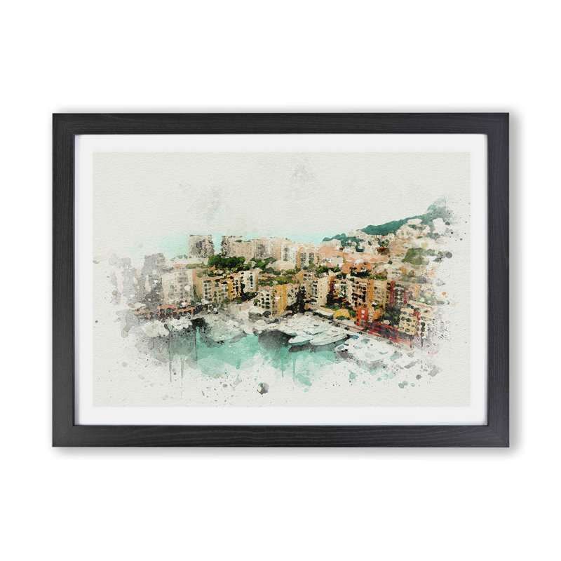 Yachts in Monte Carlo Monaco - Framed Print, 62cm H x 87cm W x 2cm D, Black