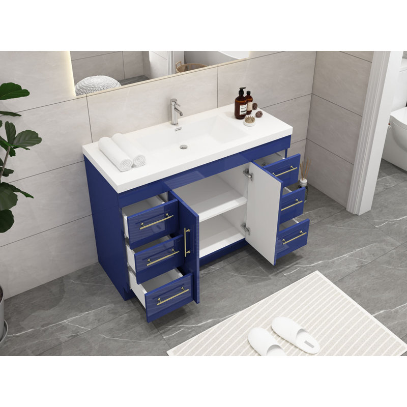 Ensemble de meuble-lavabo simple 48 po Carliss, Bleu nuit brillant, Argent