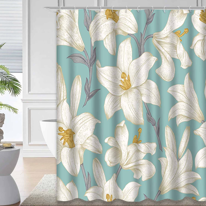Rideau de douche imperméable à motif floral avec 12 crochets, L 72 po x l 72 po