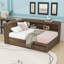Lit de jour double en bois avec DEL, USB, tablettes de rangement et lit gigogne simple-177144495