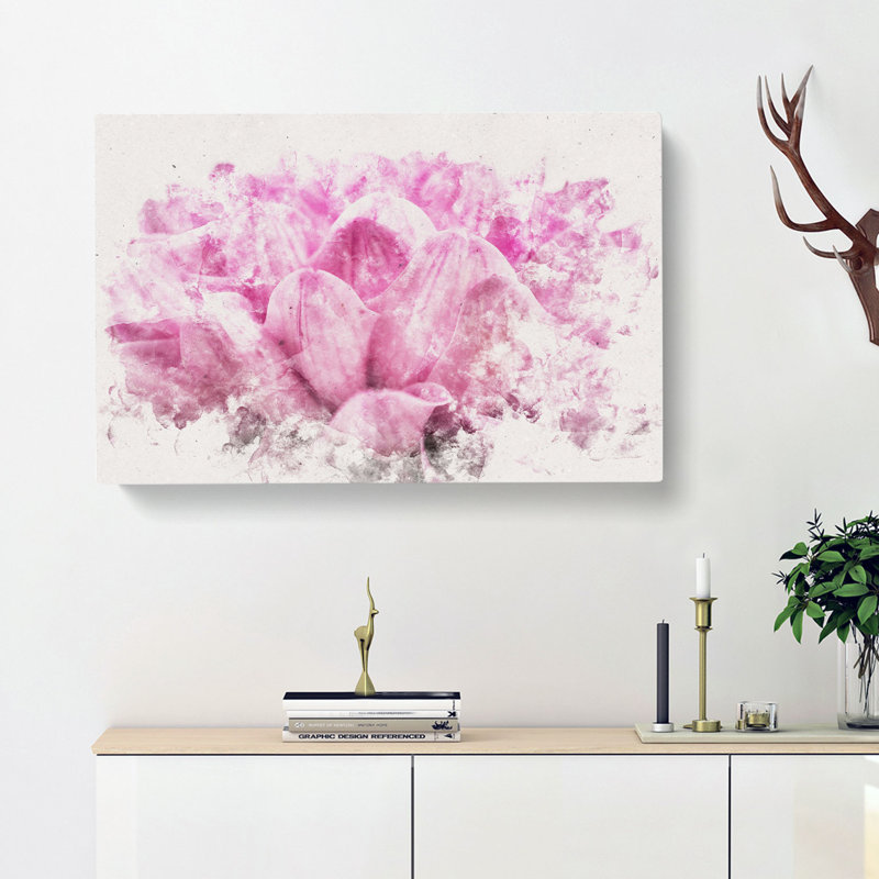 Pink Petals Of A Chrysanthemum Watercolour - Wrapped Canvas Print, 35cm H x 50cm W x 3cm D
