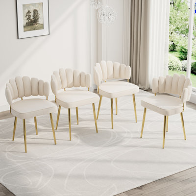Elegant Tufted Velvet Curved Weaved Back with Metal Legs Side Dining Chair Set