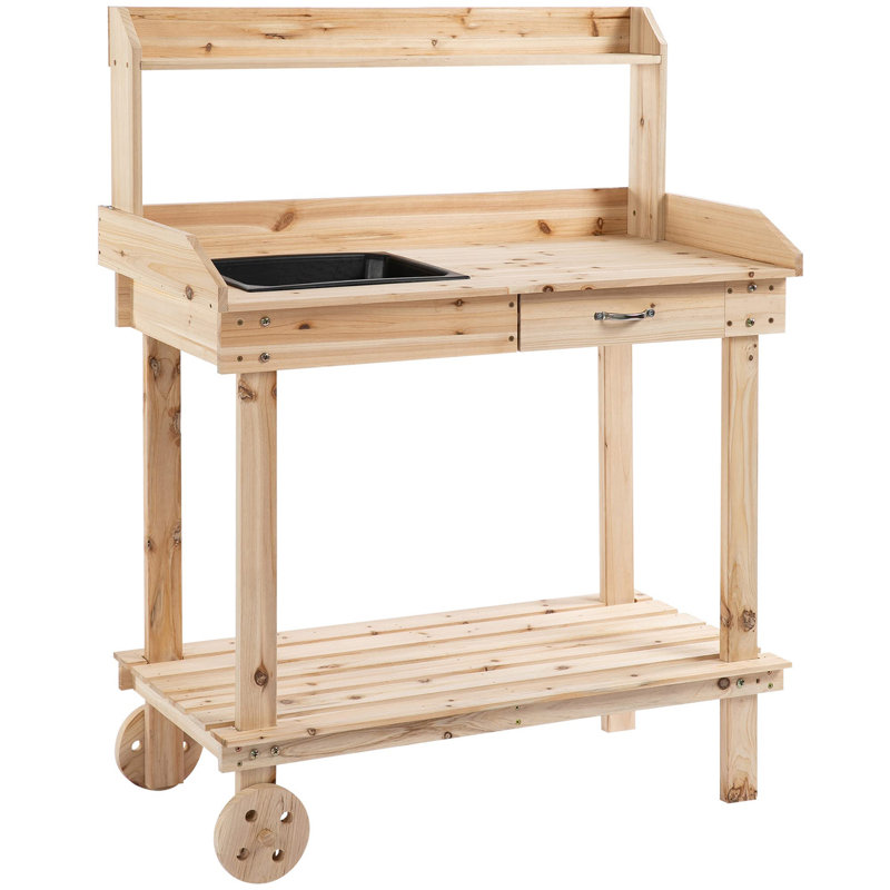 Mooresburg Garden Potting Bench Table with Sink Drawer 92x45x119cm
