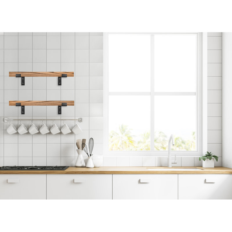 2 Piece Oak Bracket Shelf, 2"H x 14"W x 7"D