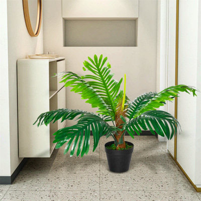 60 cm H Faux Palm Tree Plant in Cement Freestanding Planter