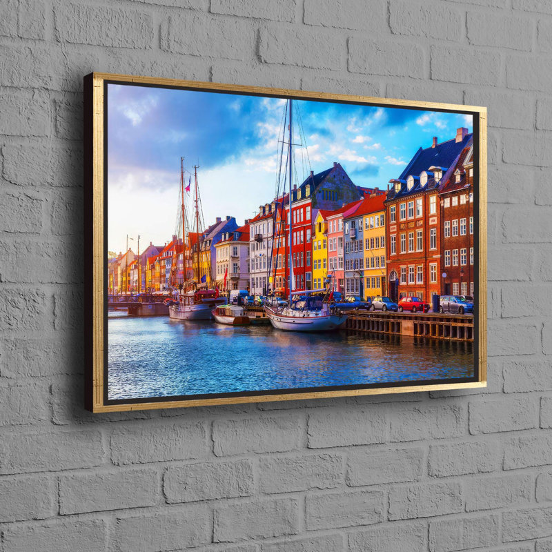 Affiche colorée de paysage de Copenhague sur toile de coton pour la décoration intérieure, H 45 po x l 65 po