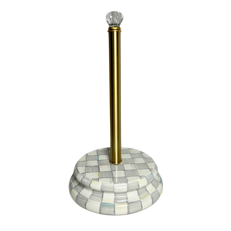 Violet Check Paper Towel Holder, White/Gray/Gold