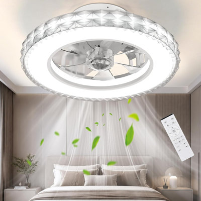43.5cm Crystal Ceiling Fans Lights with Reversible Motor, Remote Control 6 Speed, Dimmable 3000K-6500K RGB, Light Memory, Fan Lights Ceiling for Bedroom Living Room