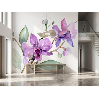 Purple Orchid Wallpaper, 100"W x 100"H, Vinyl Peel and Stick