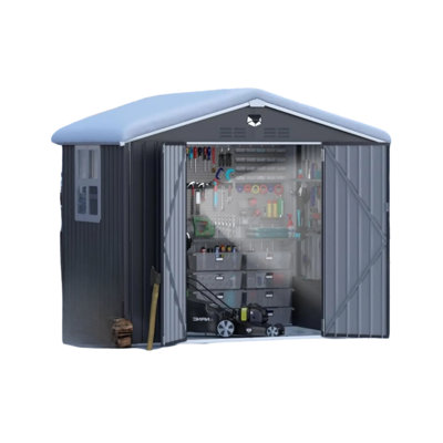 96X72 Inch Outdoor Storage Shed, Metal Garden Shed, Black