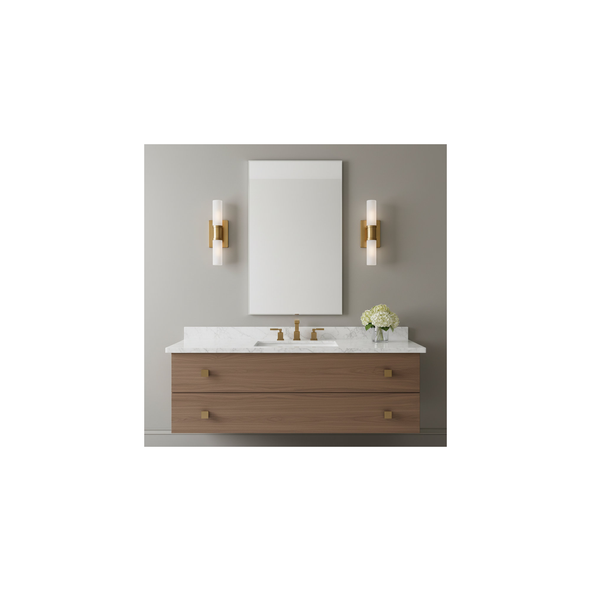 Evelien 2 Light Frosted Dimmable Vanity Light, Satin Brass, 16" H x 5" W x 3.63" D, 40 W