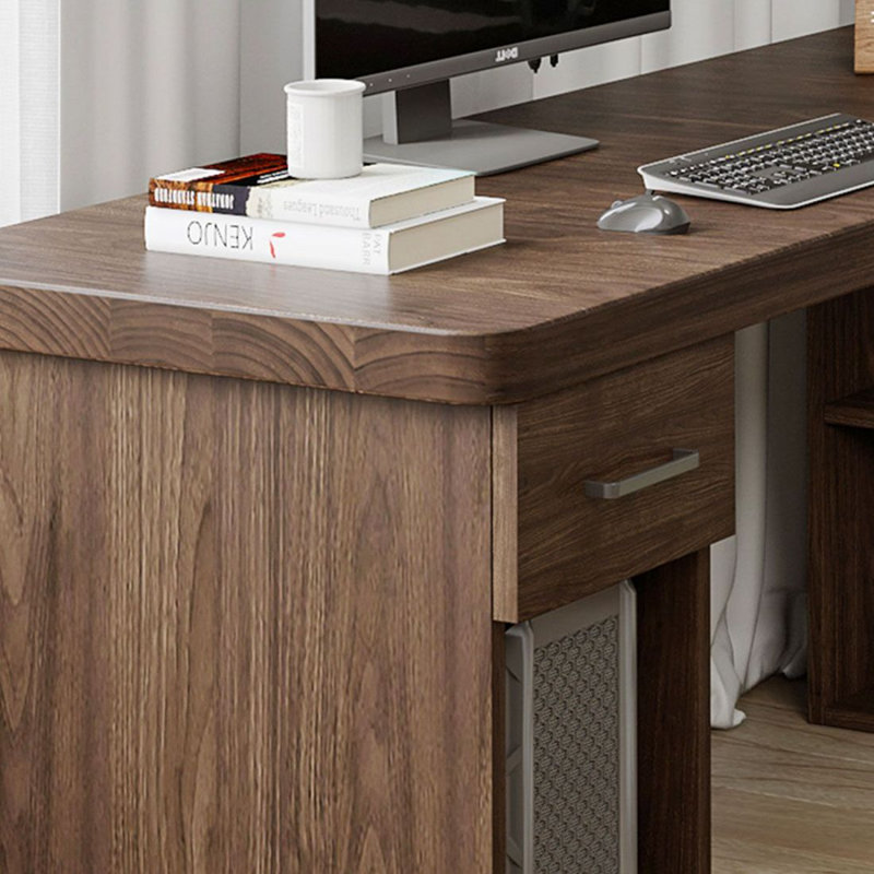 Bureau en bois massif avec bibliothèque et coin en L intégré, H 29,53 po x l 62,99 po x P 47,24 po, Retour à gauche