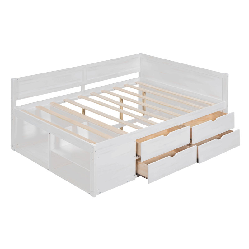 Daybed With Drawers And Shelves, White, Full