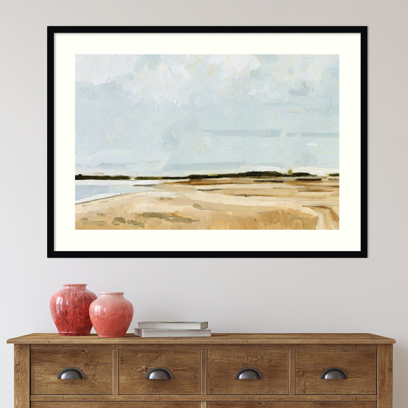 Quiet Coast I by Emma Caroline, 31" H x 43" W, Black Framed Paper