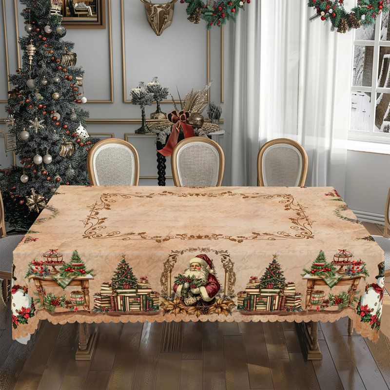 Nappe 1pc, thématique de Noël, nappe ronde / rectangulaire, manteau de cheminée, décoration de Noël, décoration de salle à manger pour fêtes, housse de table ronde de Noël, accessoires de cuisine festive, plusieurs tailles disponibles