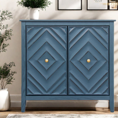 Geometric Mdf Sideboard, Vintage Embossed Storage, Modern Entryway Style