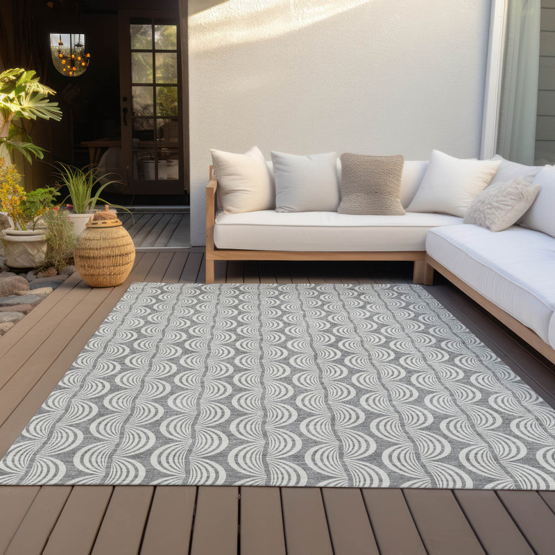 Gray 3' x 5' Washable Synthetic Indoor/Outdoor Rug