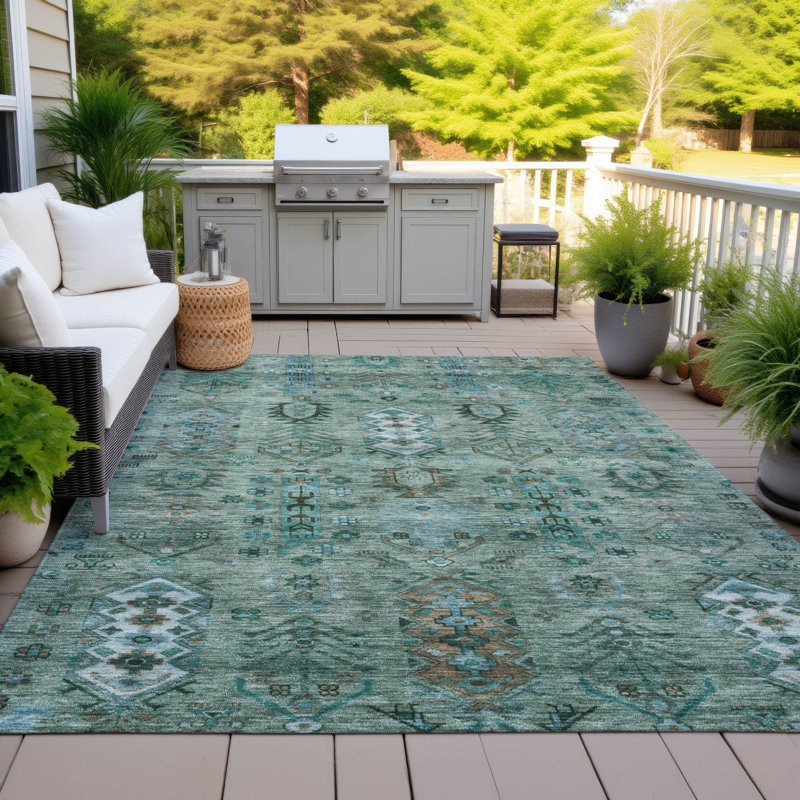 Tapis vert intérieur / extérieur lavable à la machine Xhevrie, Rectangulaire 8 pi x 10 pi