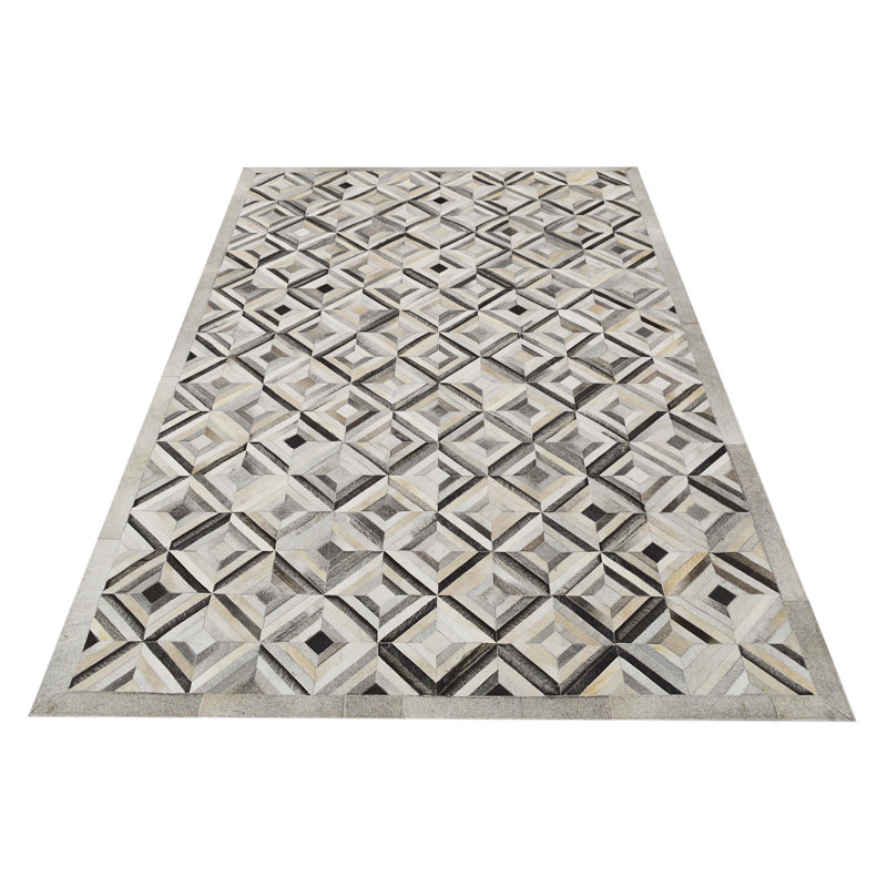 Sao Paulo Geometric Cowhide Hand Woven Area Rug, Rectangle 140cm x 200cm