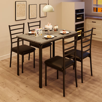 Ensemble de table de salle à manger moderne 5 pièces pour 4 personnes - plateau de table en bois aggloméré peu encombrant - 4 chaises rembourrées - Structure en métal robuste - Idéal pour la cuisine, la salle à manger et les appartements - Couleur: gris