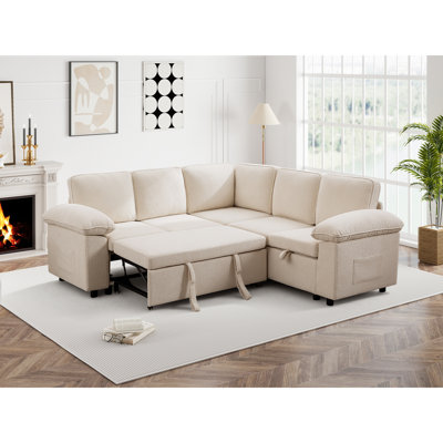 Waldorf 84.6" 5-Seat L-Shaped Sectional Sleeper Sofa with Pull-Out Bed & Storage