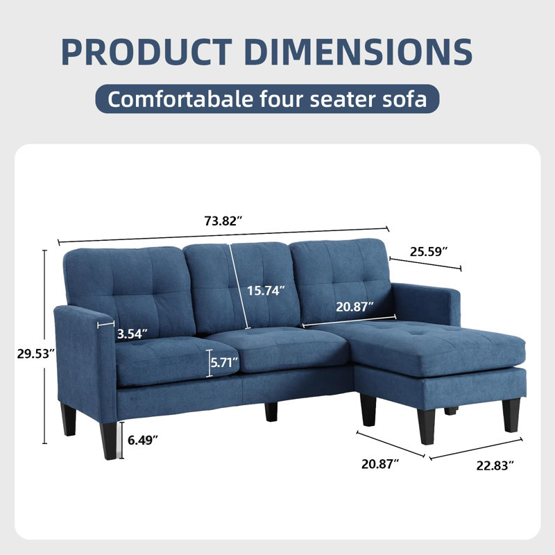 Dobro L-Shaped Sectional Sofa, Couch with Reversible Chaise, Couch Set for Small Spaces, Perfect for Living Rooms and Apartments
