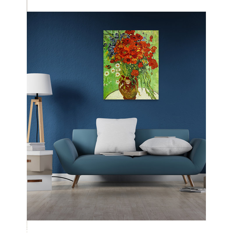 Reproduction d'art, coquelicots et marguerites rouges, Vincent Van Gogh. Estampe numérique sur toile, estampe numérique