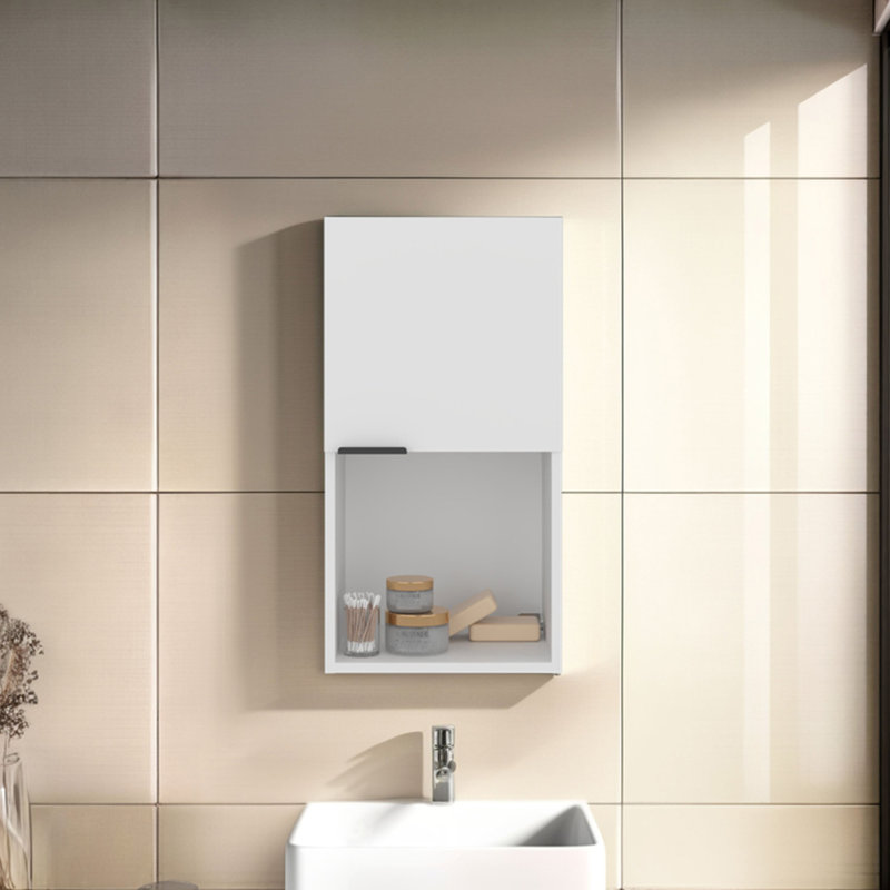 Armoire de salle de bain murale blanche avec rangement caché