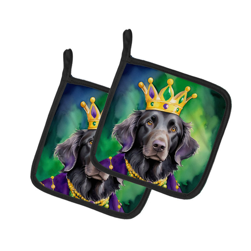 Flat-Coated Retriever King of Mardi Gras Pair of Pot Holders