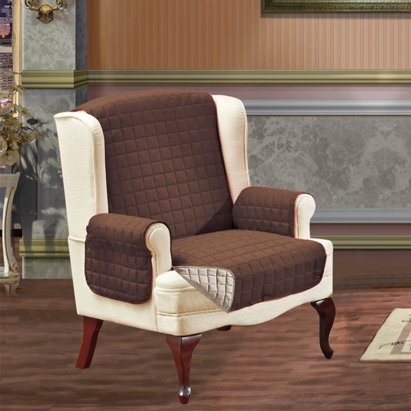 Polyester Box Cushion Wingback Slipcover, Chocolate/Cream