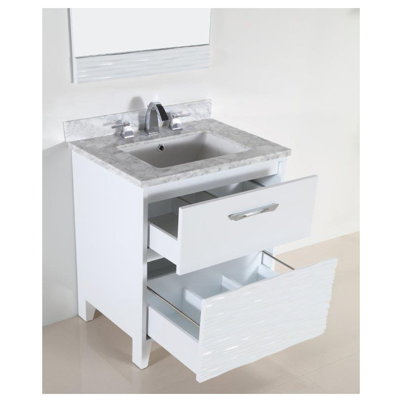 Ensemble de meuble-lavabo de salle de bain à évier simple 30,4", Marbre de Carrare blanc