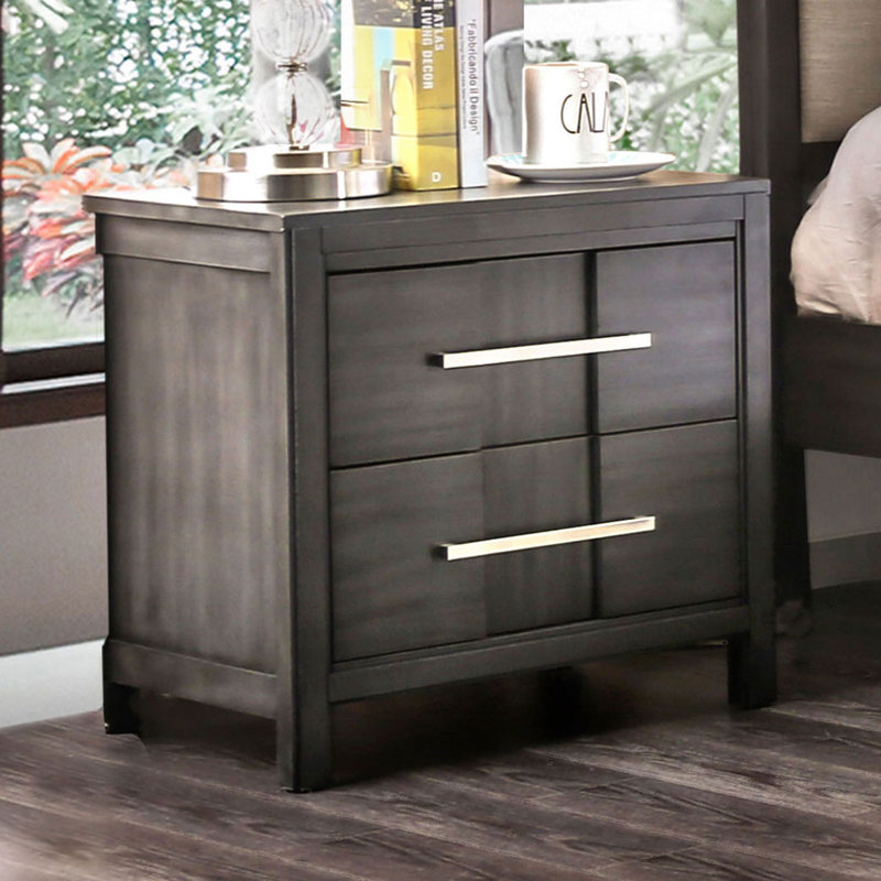 Table de chevet transitionnelle grise avec tiroir à queue d'aronde anglaise pour la chambre à coucher