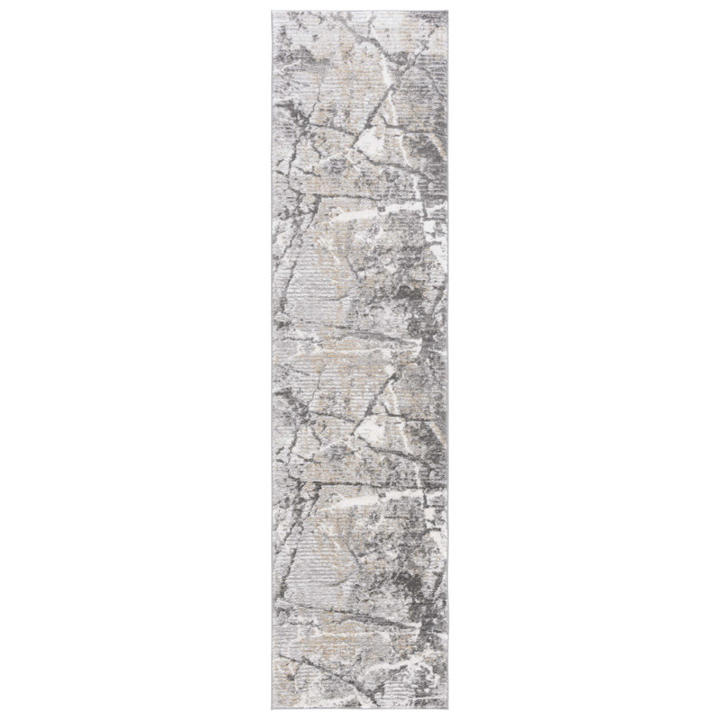Alantae Abstract Machine Woven Jute/Polyester/Polypropylene Area Rug in Light Grey/Dark Grey, Runner 2' x 8'