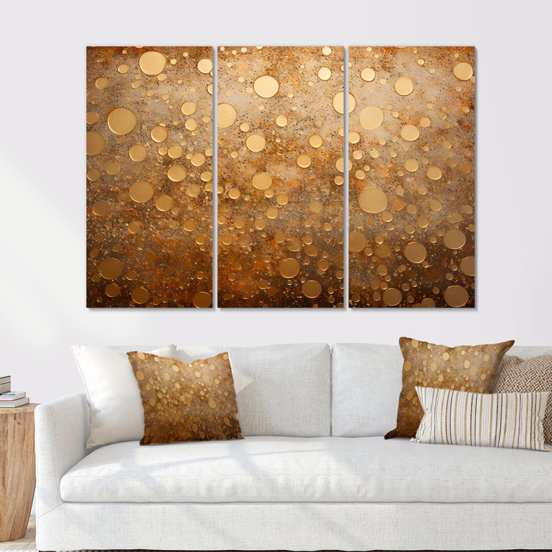 Gold Perlages Pulse - Abstract Wall Art Set, Wrapped Canvas, 40" H x 60" W x 1" D