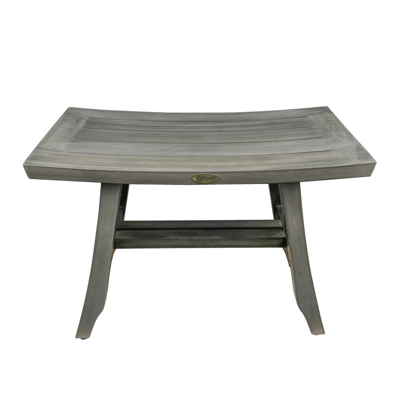 CoastalVogue’s 12'' W Teak - Wood Shower Bench in Antique Gray Finish