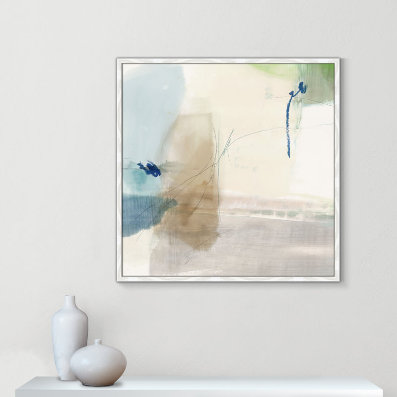 «Aquamarine Whispers II» par Casa Fine Arts, H 32 po x l 32 po x P 0,75 po, Pas de tapis, Papier avec cadre unique blanc