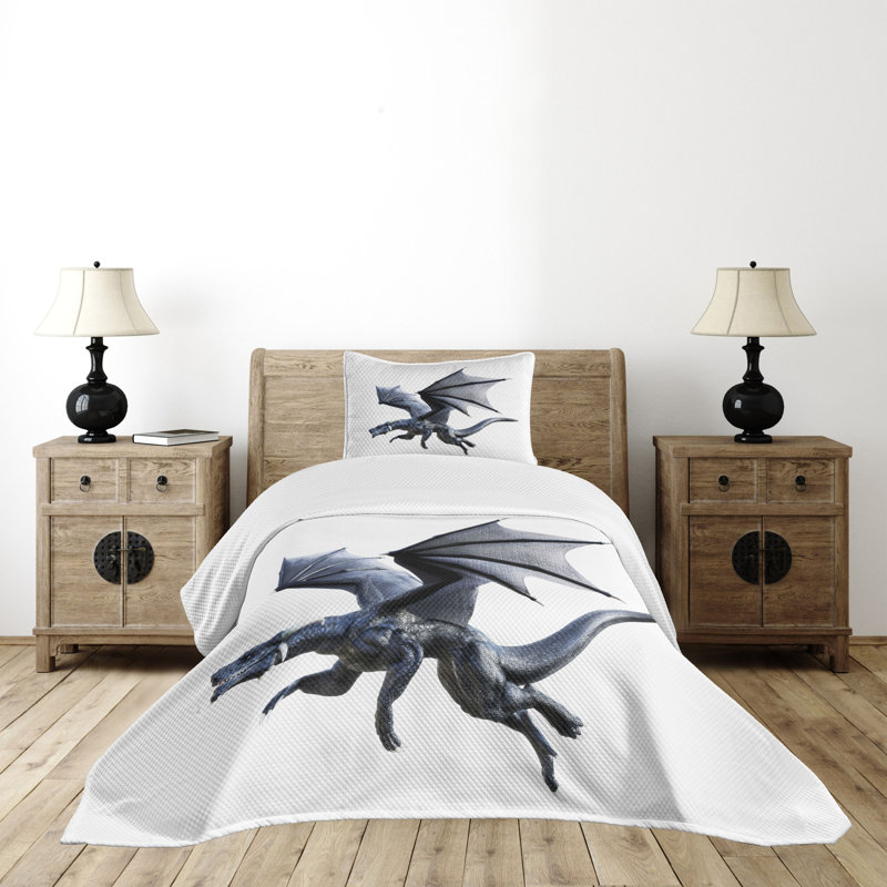 Ambesonne Dragon Bedspread Creature Wings Charcoal Grey