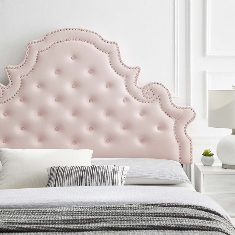 Ambridge Velvet Upholstered Panel Headboard, Pink, Full/Queen