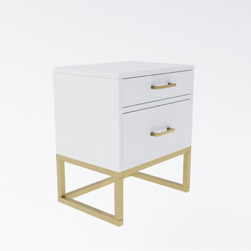 Mekenna 40cm W Metal Bedside Table, Matt White/gold