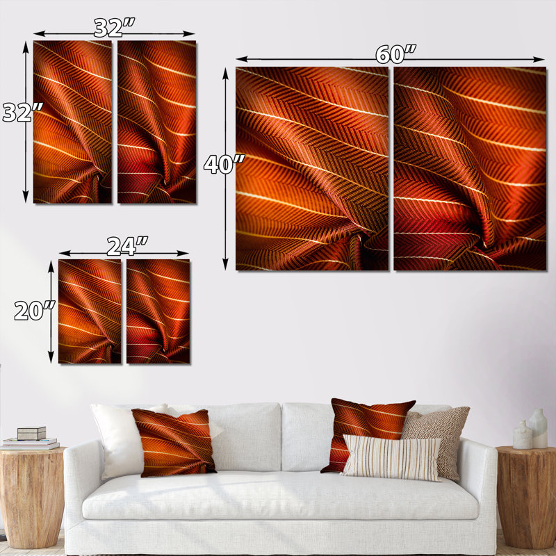 " Ruby Red Fabric With Gold Line II " 2 - Pieces, 20" H x 24" W x 1" D