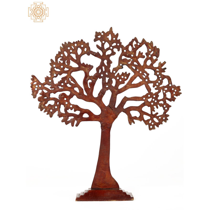 Sculpture d'arbre de frangipanier en laiton fait à la main 17 po - Fleur de champa, décoration symbolique pour les manteaux, les tablettes et les salons