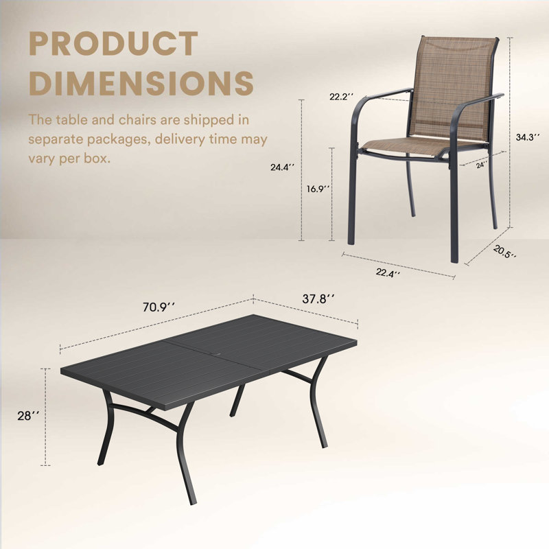 6-Person Outdoor Dining Set With Rectangular Table, Brown