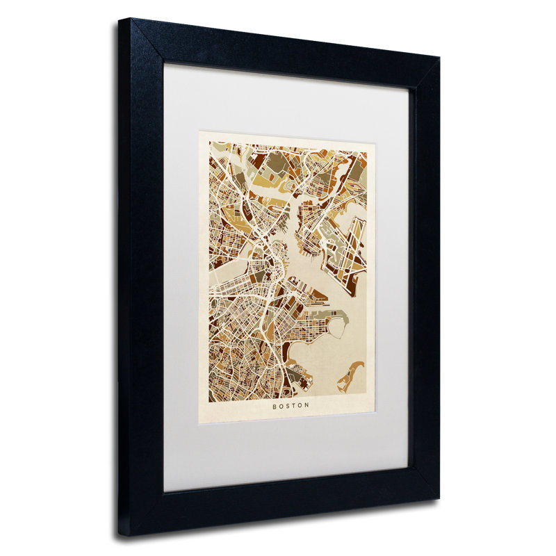 « boston ma street map », impression encadrée, H 14 po x l 11 po x P 0,5 po, Blanc